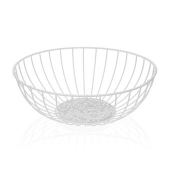 Fruit Bowl Versa Damasco White Metal Steel MDF Wood 28 x 10 x 28 cm