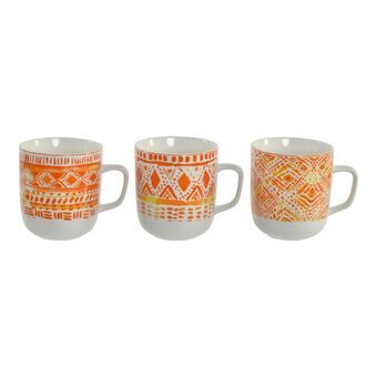 Mug DKD Home Decor Orange Porcelain (380 ml) (3 pcs)