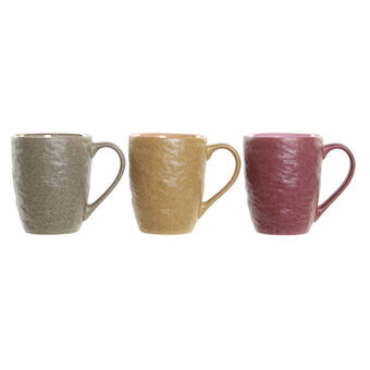 Mug DKD Home Decor Brown Grey Pink Stoneware (3 pcs)