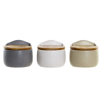 Salt Shaker with Lid DKD Home Decor Dark grey Light brown Light grey Bamboo Dolomite (11 x 9,7 x 9,8 cm) (3 Units)