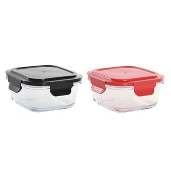 Hermetic Lunch Box DKD Home Decor Squared PP Borosilicate Glass (2 Units) (520 ml)