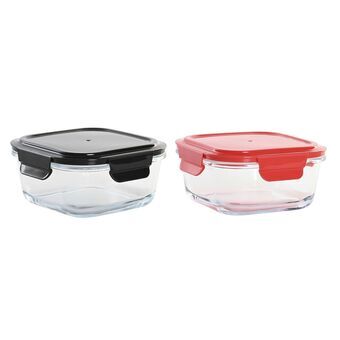 Hermetic Lunch Box DKD Home Decor Squared PP Borosilicate Glass (800 ml) (2 Units)