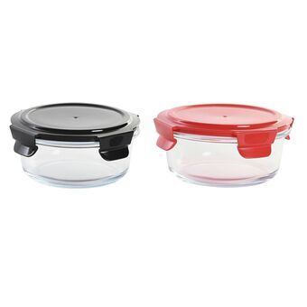 Hermetic Lunch Box DKD Home Decor Circular PP Borosilicate Glass (2 Units) (620 ml)