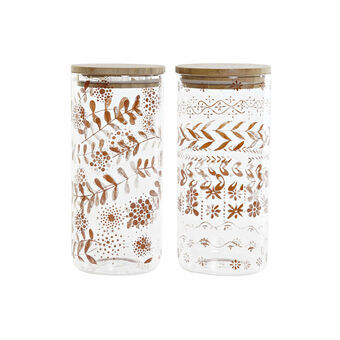 Tin DKD Home Decor Bamboo Borosilicate Glass Cottage (2 pcs) (10 x 10 x 22 cm) (1400 ml)