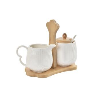 Milk jug and sugar bowl DKD Home Decor Natural Porcelain White Bamboo (19,5 x 7,5 x 17,5 cm)