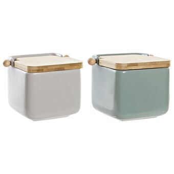 Salt Shaker with Lid DKD Home Decor Beige Mint Bamboo Dolomite (2 Units) (15 x 12 x 11 cm)