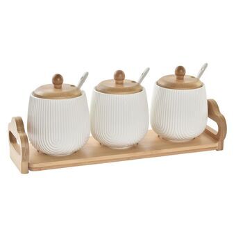 Sauce Boat DKD Home Decor Holder Sauce Boat x 3 Porcelain Bamboo 4 Pieces (31 x 9 x 6,5 cm)