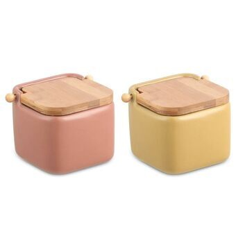 Salt Shaker with Lid DKD Home Decor Natural Terracotta Yellow Bamboo Dolomite (15 x 12 x 11 cm) (2 Units)