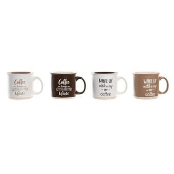 Mug DKD Home Decor Porcelain Beige Brown White Dark brown (13,5 x 10,5 x 10 cm) (510 ml) (4 Units)