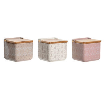 Salt Shaker with Lid DKD Home Decor Pink White Light brown Dolomite (12,5 x 12,5 x 11,5 cm) (750 ml) (3 Units)