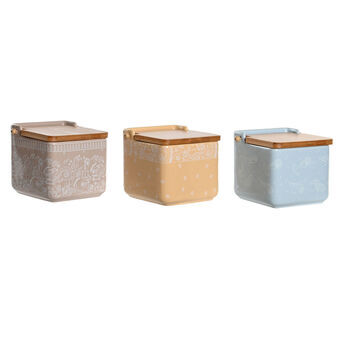 Salt Shaker with Lid DKD Home Decor Blue Pink Yellow Dolomite (12,5 x 12,5 x 12 cm) (750 ml) (3 Units)