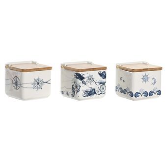 Salt Shaker with Lid DKD Home Decor Blue White Dolomite (12,5 x 12,5 x 12 cm) (750 ml) (3 Units)