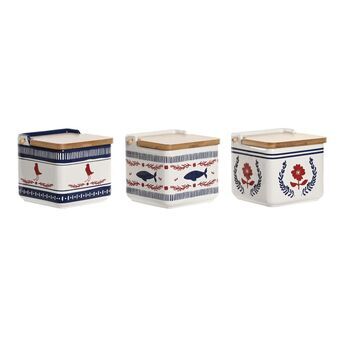 Salt Shaker with Lid DKD Home Decor Red Blue Dolomite (12,5 x 12,5 x 11,5 cm) (750 ml) (3 Units)