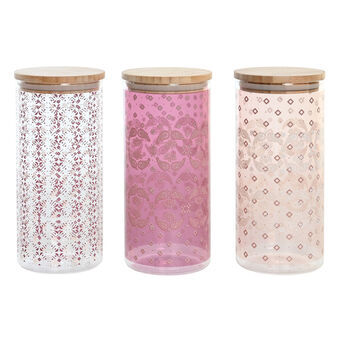 Tin DKD Home Decor Pink Brown White Bamboo Borosilicate Glass (10 x 10 x 22 cm) (3 Units)