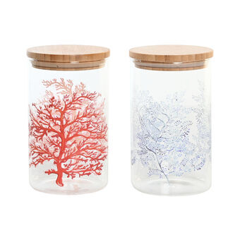 Tin DKD Home Decor Blue Coral Fuchsia Bamboo Borosilicate Glass (2 Units) (10 x 10 x 17 cm)