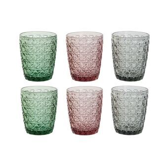 Set of glasses DKD Home Decor Green Grey Pink Crystal With relief 240 ml (6 Units)