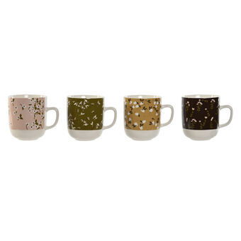 Mug DKD Home Decor Brown Green Pink Mustard Porcelain 380 ml (4 Units)