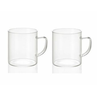 2 Piece Mug Set Andrea House ms19209 Transparent Glass 300 ml 2 x 300 ml Ø 7,5 x 8,5 cm