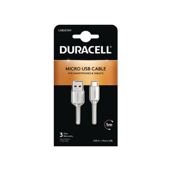 USB Cable DURACELL USB5013W 1 m White (1 Unit)