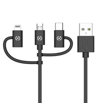 USB Cable to Micro USB and USB C Celly USB3IN1BK Black 1 m