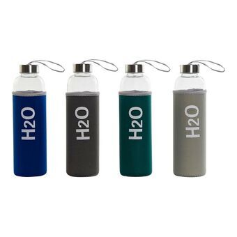 Glass Bottle with Neoprene Cover DKD Home Decor H2O Aluminium (600 ml) (4 pcs)