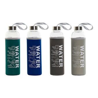 Glass Bottle with Neoprene Cover DKD Home Decor Water Aluminium (600 ml) (4 pcs)