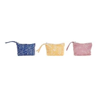 Toilet Bag DKD Home Decor Yellow Pink Cotton Navy Blue Boho (3 pcs) (17 x 6 x 13 cm)