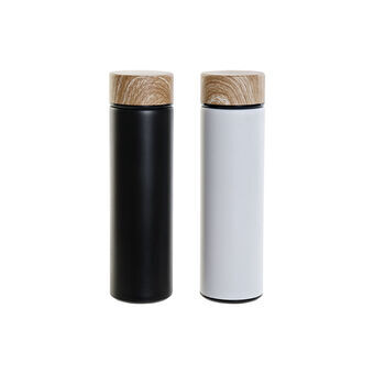 Stainless Steel Flask DKD Home Decor Filter Black White Bamboo (550 ml) (2 Units)