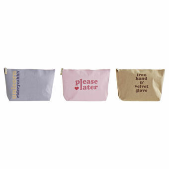 Toilet Bag DKD Home Decor Canvas Blue Pink Brown Polyester Polyurethane Shabby Chic (32.5 x 8 x 21 cm) (3 pcs)