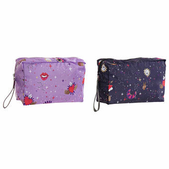 Toilet Bag DKD Home Decor Pink Lilac Polyester Polyurethane Multicolour Nylon Modern (2 pcs) (20 x 8 x 14 cm)