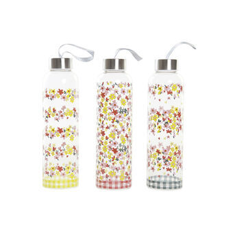 Water bottle DKD Home Decor Flowers Borosilicate Glass (550 ml) (3 Units)