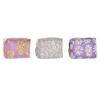 Toilet Bag DKD Home Decor Orange Light grey Flowers Light mauve (15 x 6 x 12 cm) (3 Units)