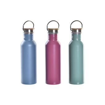 Water bottle DKD Home Decor Stainless steel Bamboo (800 ml) (3 Units)