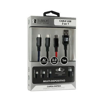 Cable Micro USB Subblim Premium 3in1 Black 1 m