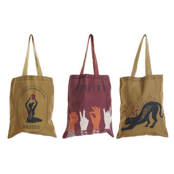 Shopping Bag DKD Home Decor Burgundy Mustard (35 x 1 x 40 cm) (3 Units)