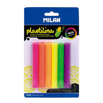 Sticks of Modelling clay Milan Neon 70 g (6 Pieces)