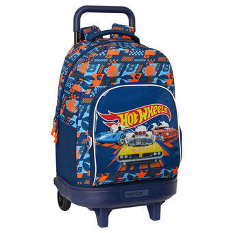 School Rucksack with Wheels Hot Wheels Speed Club Orange Navy Blue 33 X 45 X 22 cm