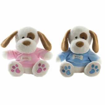 Fluffy toy DKD Home Decor Blue Pink Polyester Dog (2 pcs) (20 x 20 x 30 cm)