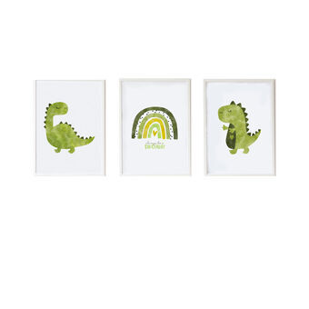 Set of 3 pictures Crochetts Multicolour MDF Wood 33 x 43 x 2 cm Rainbow Dinosaur (3 Pieces)