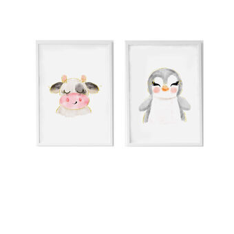 Set of 2 pictures Crochetts Multicolour MDF Wood 33 x 43 x 2 cm Cow Penguin (2 Pieces)