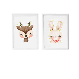 Set of 2 pictures Crochetts Multicolour MDF Wood 33 x 43 x 2 cm Rabbit Deer (2 Pieces)