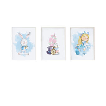 Set of 3 pictures Crochetts Alice Multicolour MDF Wood 33 x 43 x 2 cm Flowers Rabbit Girl (3 Pieces)