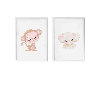 Set of 2 pictures Crochetts Multicolour MDF Wood 33 x 43 x 2 cm Elephant Monkey (2 Pieces)