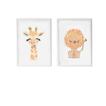 Set of 2 pictures Crochetts Multicolour MDF Wood 33 x 43 x 2 cm Giraffe Lion (2 Pieces)