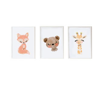 Set of 3 pictures Crochetts Multicolour MDF Wood 33 x 43 x 2 cm Bear Giraffe Fox (3 Pieces)