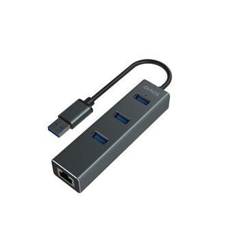 4-Port USB Hub Savio AK-58 Ethernet (RJ-45) Grey