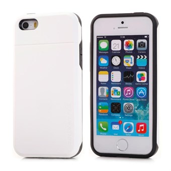 SPIGEN plastic and silicone cover with hidden card holder for iPhone 5 / 5S - White