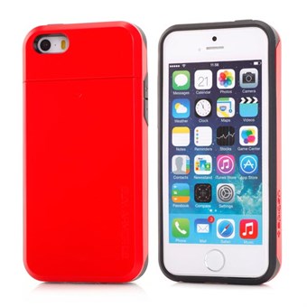 SPIGEN plastic and silicone cover with hidden card holder for iPhone 5 / 5S - Red