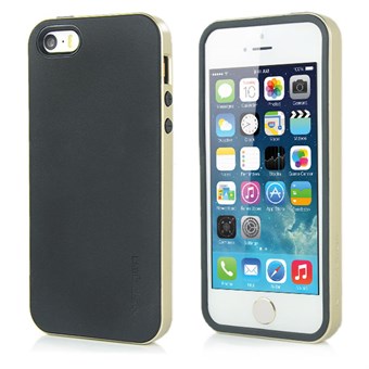 SPIGEN silicone cover with plastic bumper sides for iPhone 5 / 5S / SE - Black / Gold