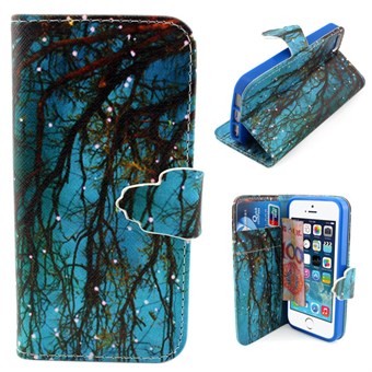 Pencil art PU leather case for iPhone 5 / 5S / SE - Light woods